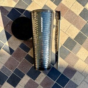 Starbucks BLING! silver & black sequins tumbler cold beverage cup 24 ounce